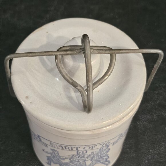 Vintage Bicentennial Stoneware Cheese Crock With Wire Bale Spirit of 76 - Picture 2 of 10